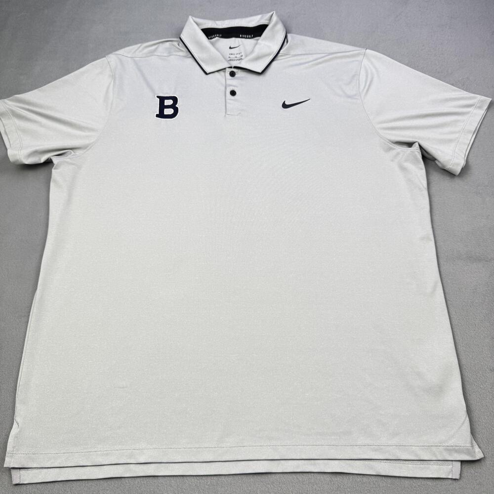 Nike Golf Polo Shirt Mens XL Gray Dri-FIT Stretch B Logo Performance Jersey